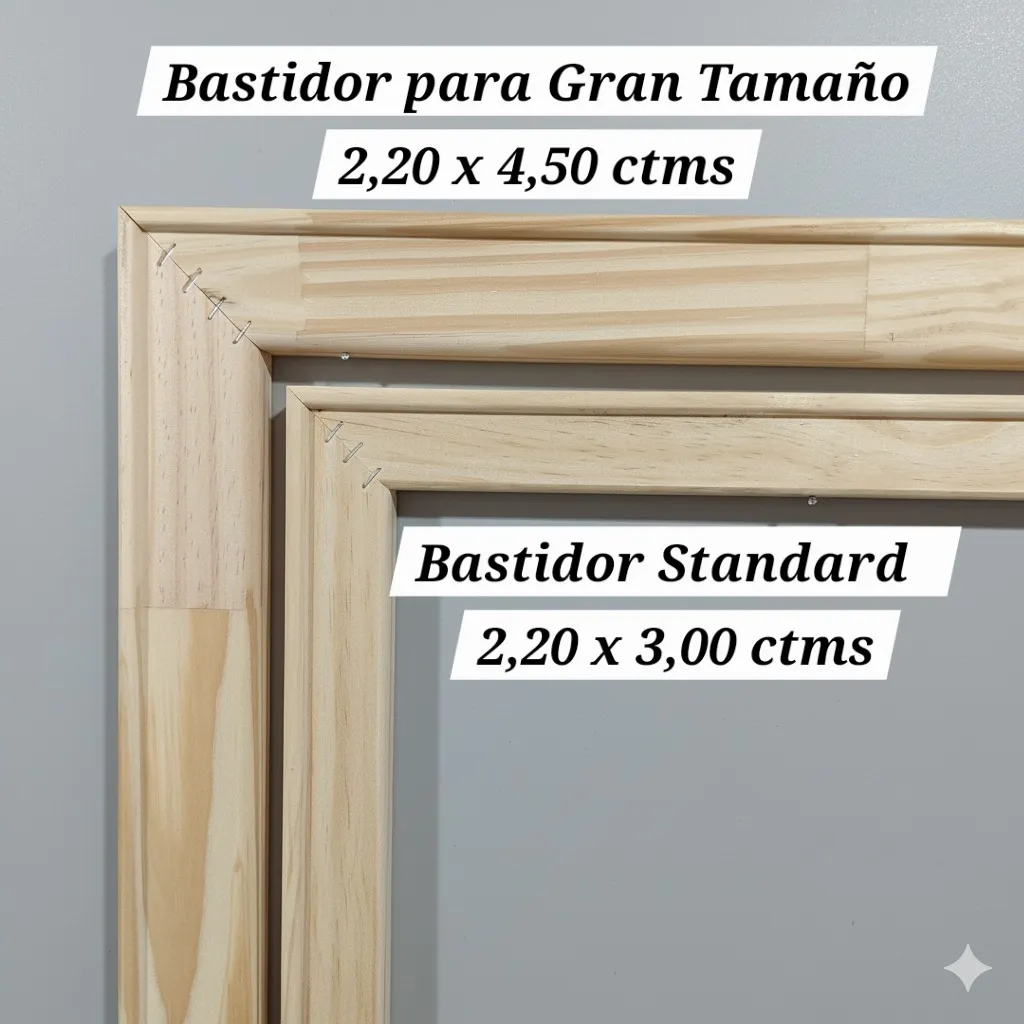 Comparación de perfiles: bastidor para gran tamaño 2,20 x 4,50 cm y bastidor standard 2,20 x 3,00 cm